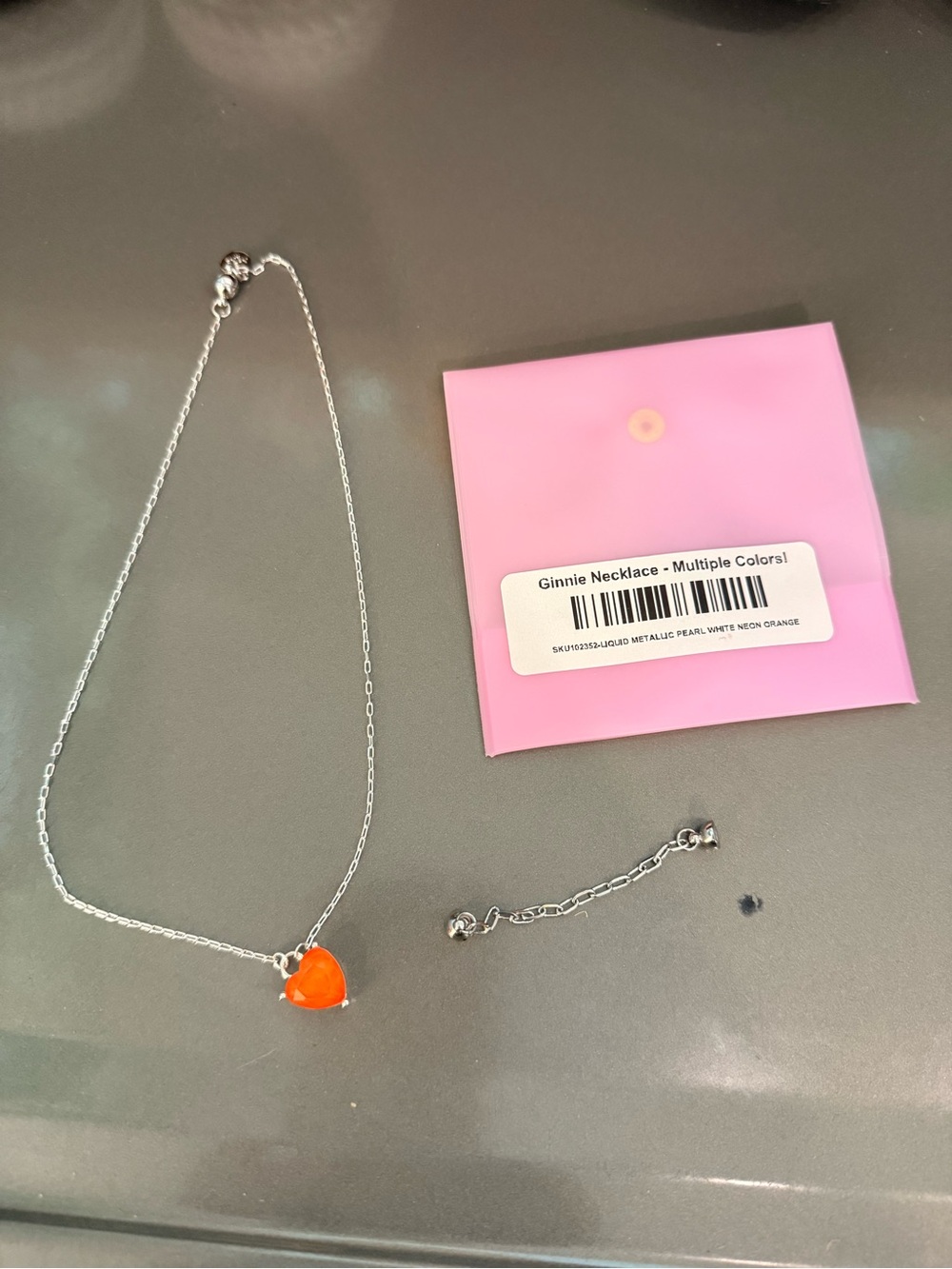 Ginnie Silver Necklace with Orange Heart Pendant
